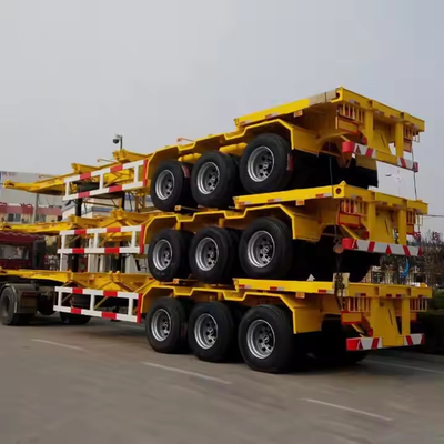 Hohe Festigkeit Niedriglegierungsstahl 3 Achsen 60T Nutzlast 12 Einheiten Drehschlösser Skeleton Container Trailer